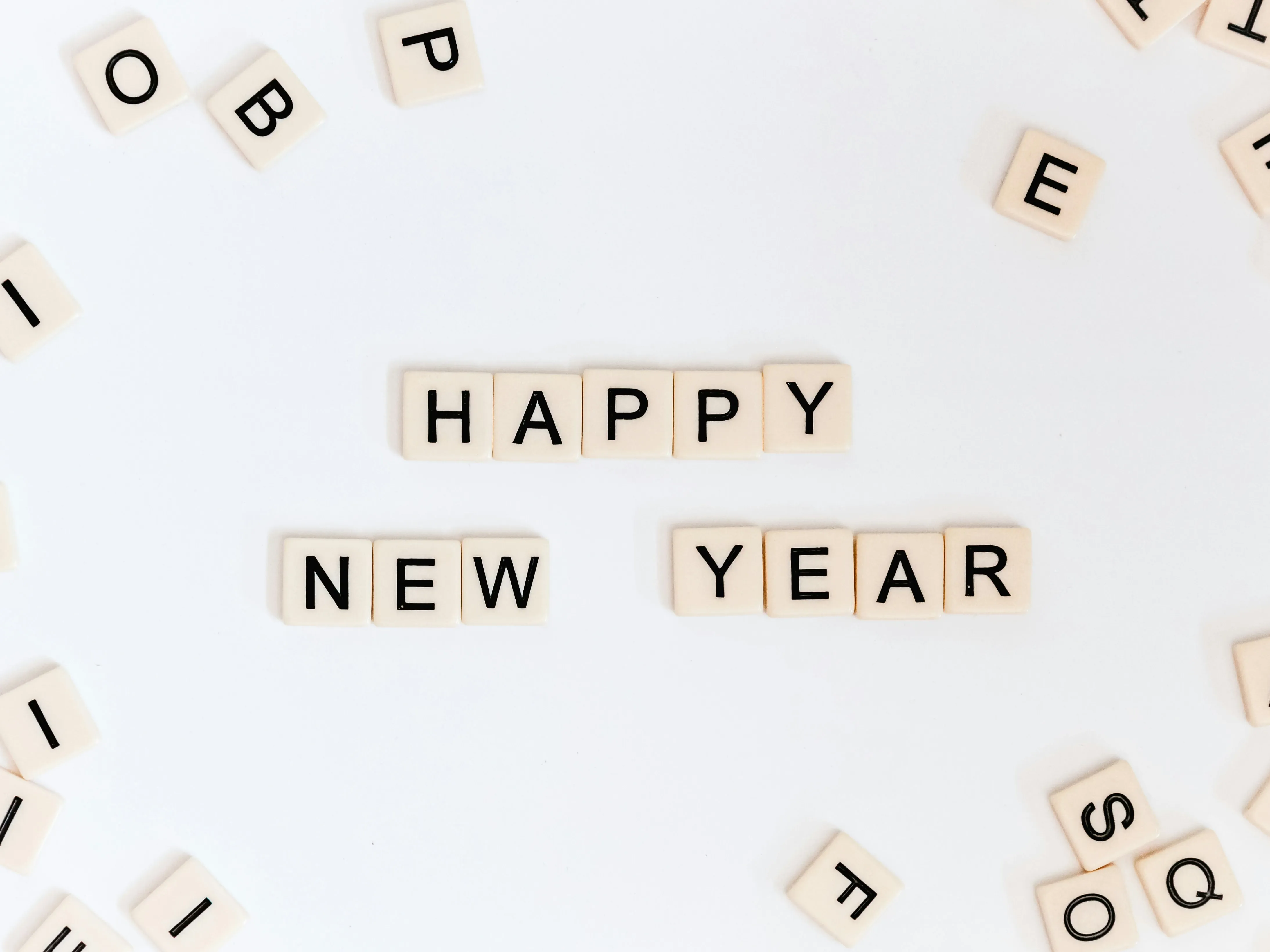 Happy New Year in Scrabble pieces